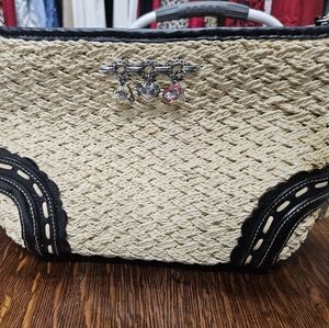 Brighton Cream Woven Straw Tote with Black Trim and Charm Accents